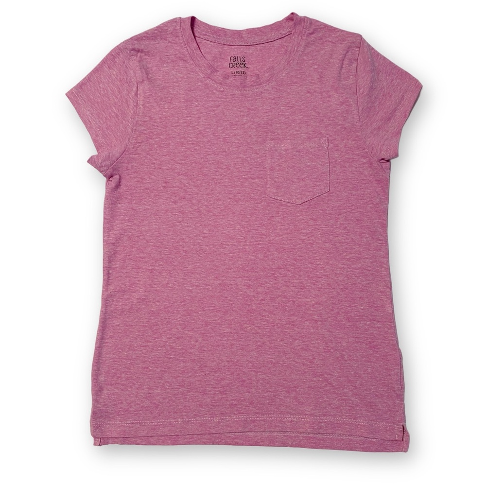 Falls Creek Girls Size L 10/12 Heather Pink Patch Pocket Cap Sleeve T-Shirt